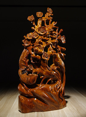 花梨木雕喜上眉梢根雕摆件雕刻工艺品家居客厅装饰品开业乔迁