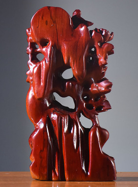 红花梨雕刻凤凰花开富贵摆件根雕吉祥家居客厅玄关装饰红木