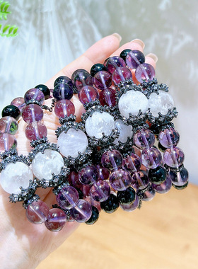 天然紫水晶手链紫色暗黑系列大颗粒紫色女手串转运珠手链