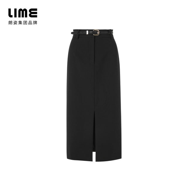 LIME Rhine Elegant Straight Slit Design Skirt 2024 Autumn and Winter New H-shaped Commuting Over-the-Knee Skirt