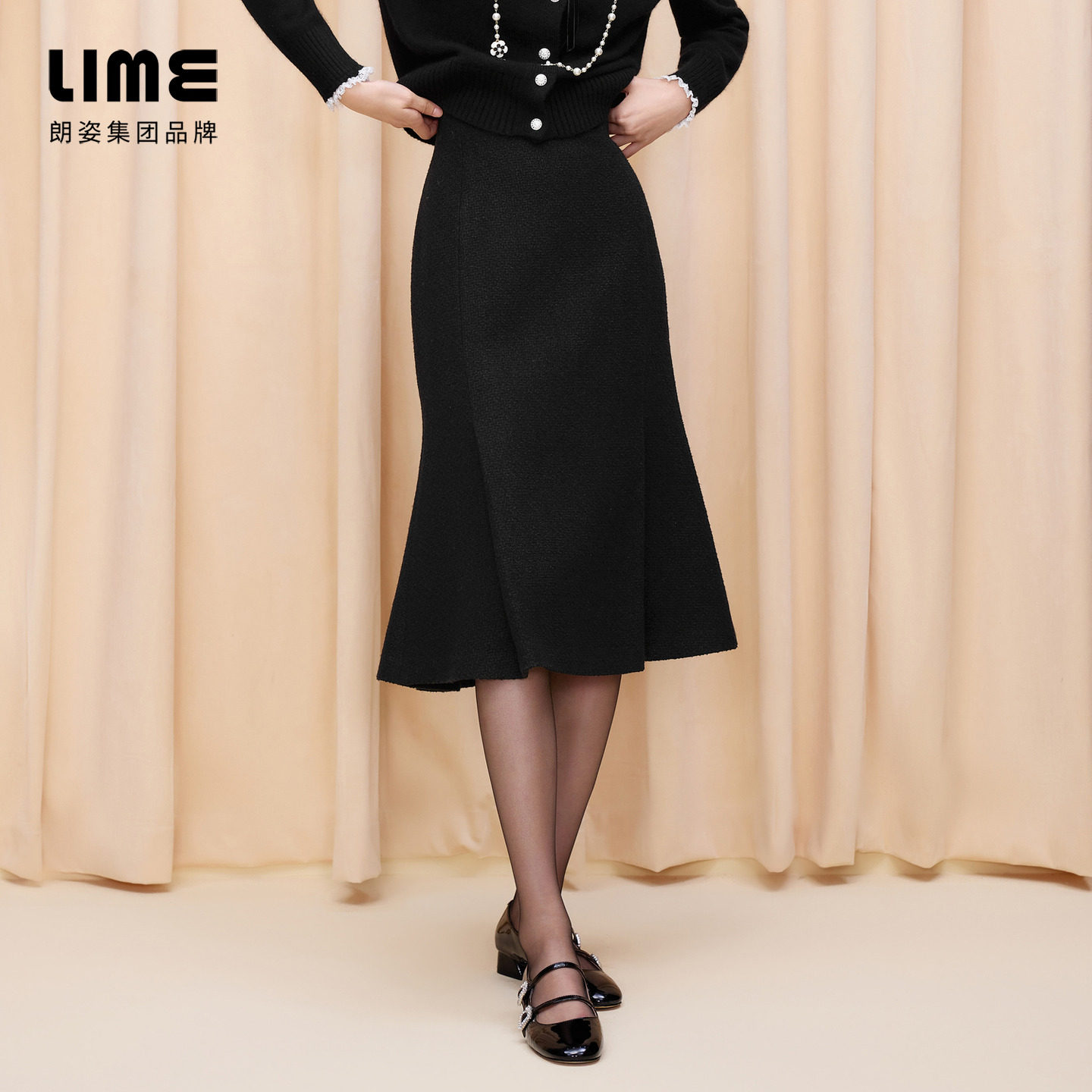朗姿集团LIME莱茵小香风套装领口重工钉珠气质短上衣高级半裙,淘宝优惠券,粉丝福利购,淘宝优惠卷