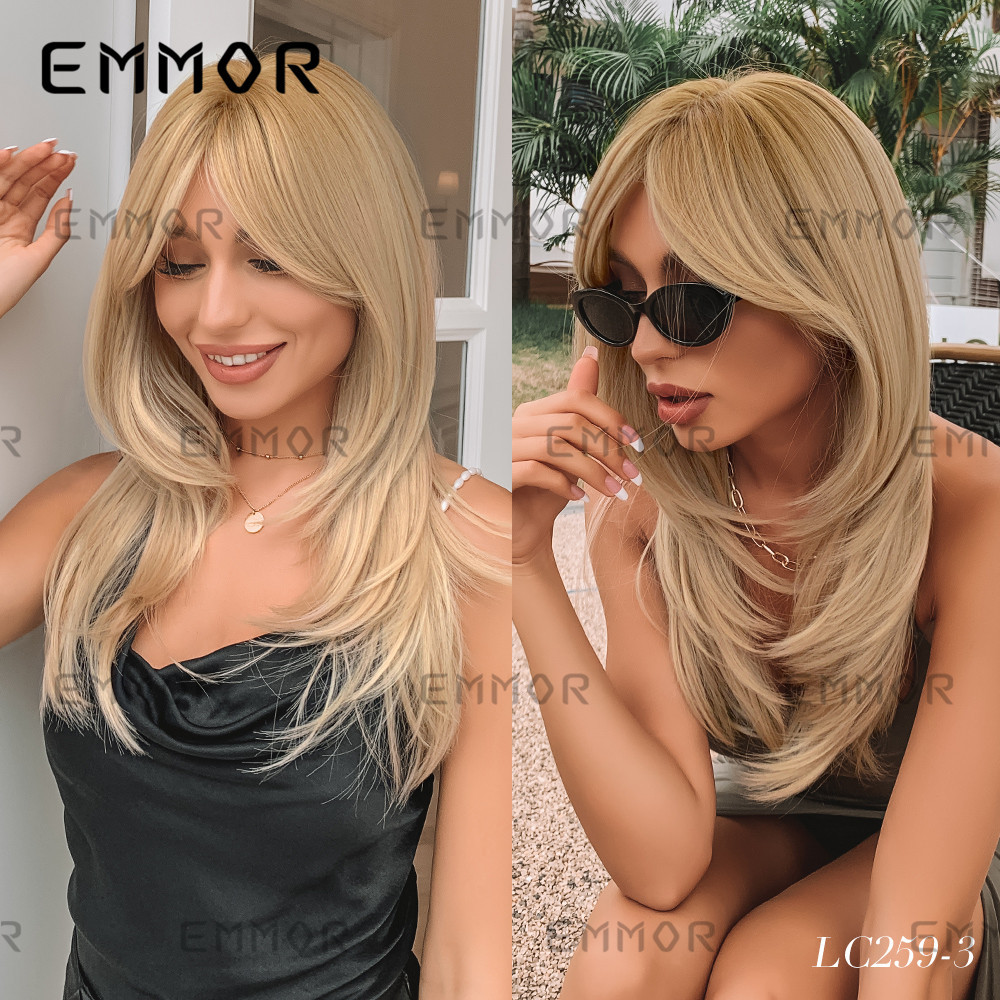 欧美爆款Golden high temperature silk wig female金色八字刘海-图1