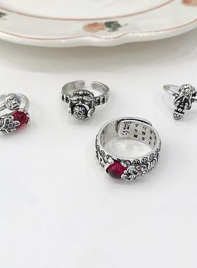 岚芷 戒指不掉色小众复古开口貔貅发财钱多多麻将戒指