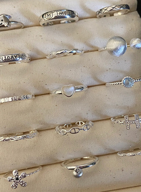 新品素圈宝石戒指女S925纯银小众