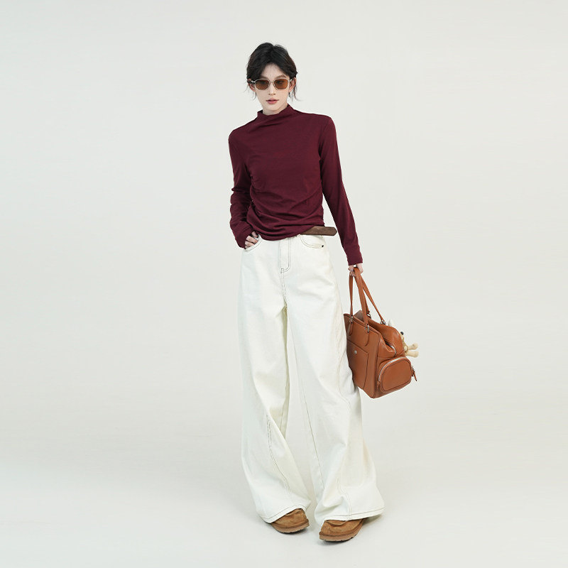 吴童童纯色高领正肩长袖内搭T恤女秋冬韩系宽松显瘦百搭打底上衣,淘宝优惠券,粉丝福利购,淘宝优惠卷