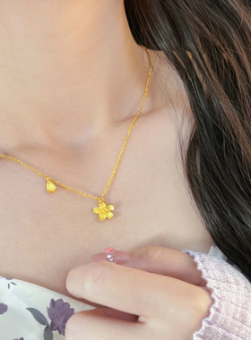 金色樱花项链女ins轻奢不掉色高级毛衣链锁骨链送女友小红书同款
