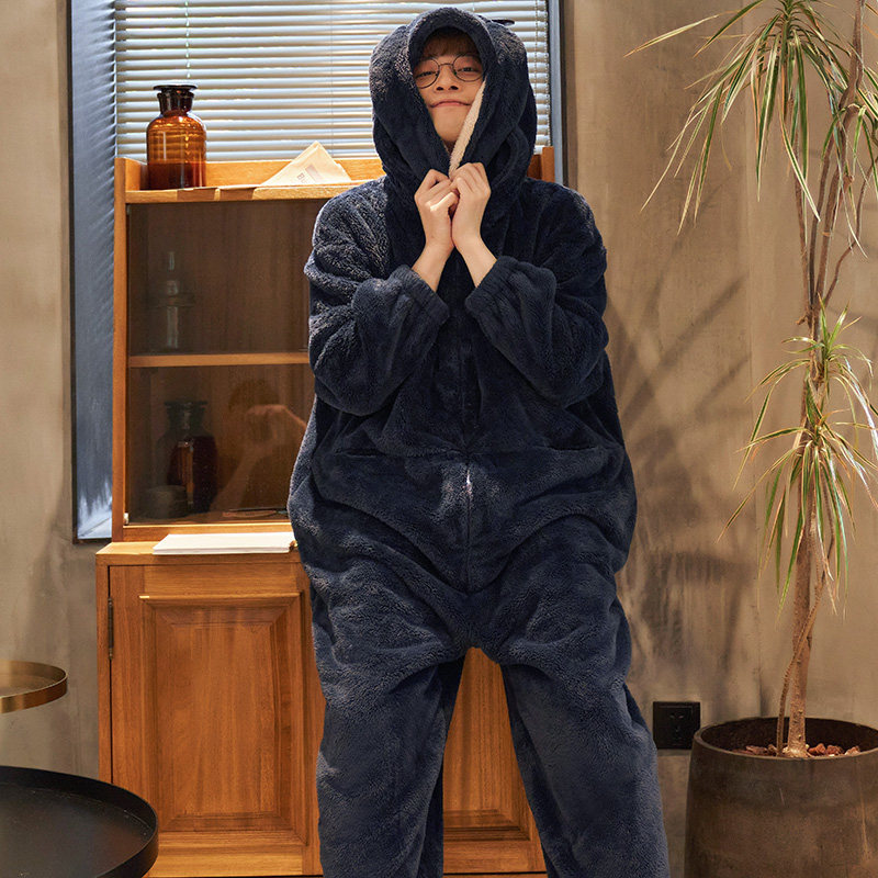 冬季情侣可爱兔耳朵连体法兰绒睡衣 木之青雨服饰睡衣/家居服套装