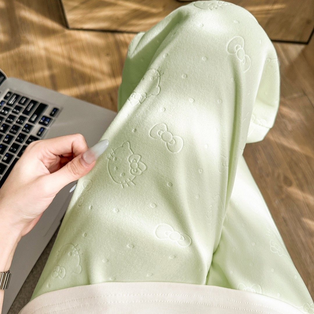 德绒秋冬新款凹凸kt猫印花遛弯直筒裤女大码300斤可穿宽松家居裤,淘宝优惠券,粉丝福利购,淘宝优惠卷