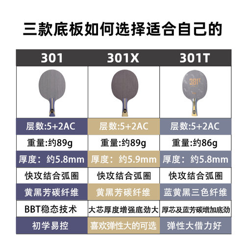 博乒 红双喜狂飙301X乒乓球拍底板 狂飚301T 301Z纤维碳素底板7层 - 图0