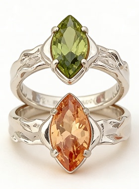 s925纯银女不规则个性百搭橄榄绿锆石戒指简约冷淡风气质芬达指环