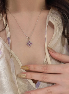 清冷感S925纯银镭射四叶草五花手链女气质四叶草造型复古感项链