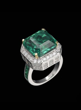 925银镀金戒指高碳钻香奶奶家祖母绿鸡尾酒首饰百搭鸡尾酒戒叠戴