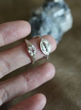 闪钻拉丝S295纯银戒指女镶嵌锆石工艺民国风极简开口可调节指环