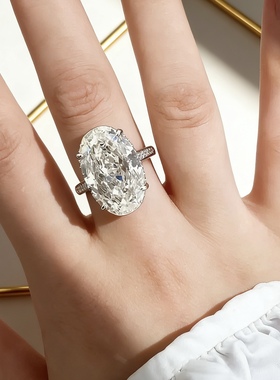I欧美高碳人造钻夸张超大钻925银戒30克拉鸽子蛋冰花切银女款纯银
