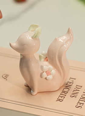创意陶瓷狐狸小摆件家用客厅