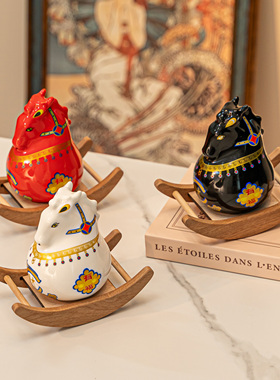 创意陶瓷摇摇马存钱罐摆件