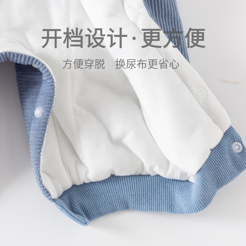 男宝宝加棉偏开连体衣婴儿夹棉加厚秋冬装哈衣爬服婴幼儿连身衣,淘宝优惠券,粉丝福利购,淘宝优惠卷