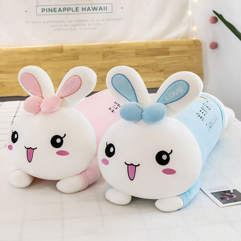 可爱超软粉色趴兔抱枕女生睡觉毛绒玩具兔子布娃娃长条枕头床上大 - 图0