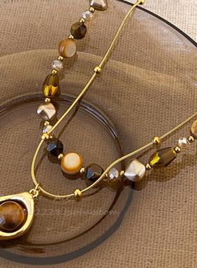 冬天配毛衣项链美拉德虎眼石串珠