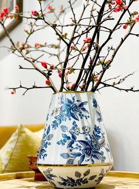 现货新中式青花瓷陶瓷花瓶花艺插花高档中式餐厅客厅手工装饰摆件