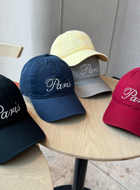 韩版paris字母刺绣黄色棒球帽女
