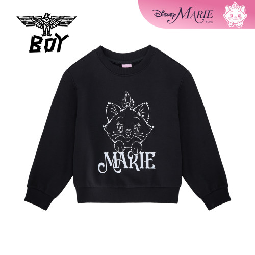 【迪士尼玛丽猫】BOY童装 联名印花圆领卫衣女童黑色宽松卡通上衣 - 图3