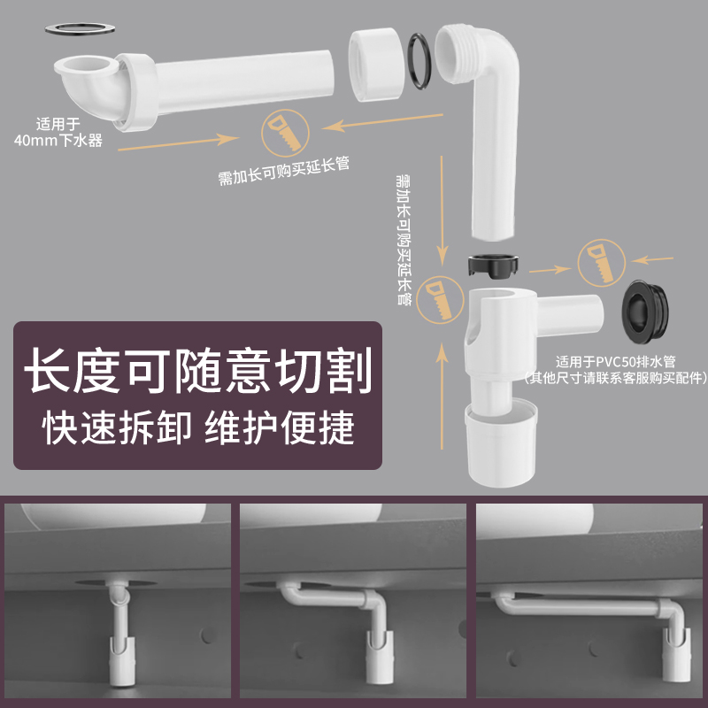 适配吉博力洗脸盆防臭墙排下水管紧凑型万向存水弯台盆按压下水器-图1