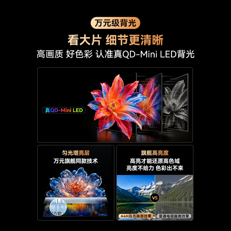 Skyworth TV 55A4H 55-inch double-layer low-reflection QD-Mini LED 4K ultra-high definition flat-panel TV