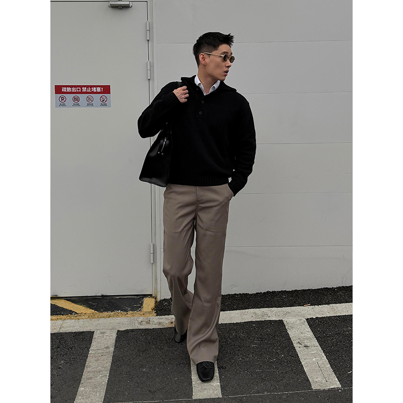 黑色毛衣男士秋冬季潮牌美式重磅带帽卫衣小众高级感叠穿针织外套 - 图2