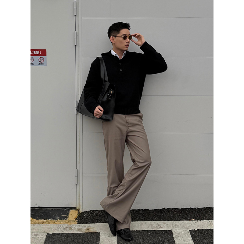 黑色毛衣男士秋冬季潮牌美式重磅带帽卫衣小众高级感叠穿针织外套 - 图1