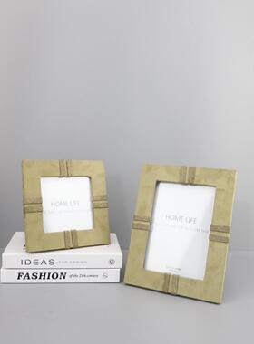 现代轻奢木质皮革相框摆件客厅卧室衣帽间样板间电视柜家居装饰品