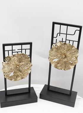 新中式样板间酒店玄关金属荷叶饰品家居桌面书房茶室客厅摆件手工