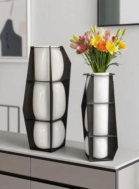 现代轻奢棱镜创意金属格栅玻璃花瓶别墅桌面玄关办公室装饰摆件