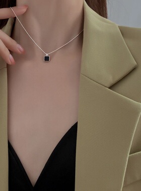 英国coopkoop925银黑色方牌项链女小众设计感高级锁骨链百搭简约