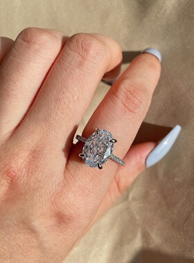 英国coopkoops925银椭圆戒指女镶嵌8a冰花切高碳钻欧美精致婚礼