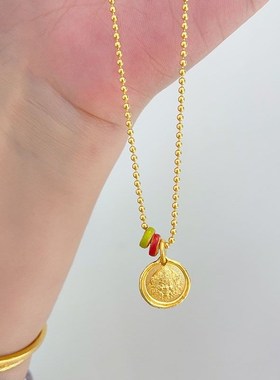 藏式民族风黄财i神招财扎基拉姆金色吊坠个性小众不易撞款项链女
