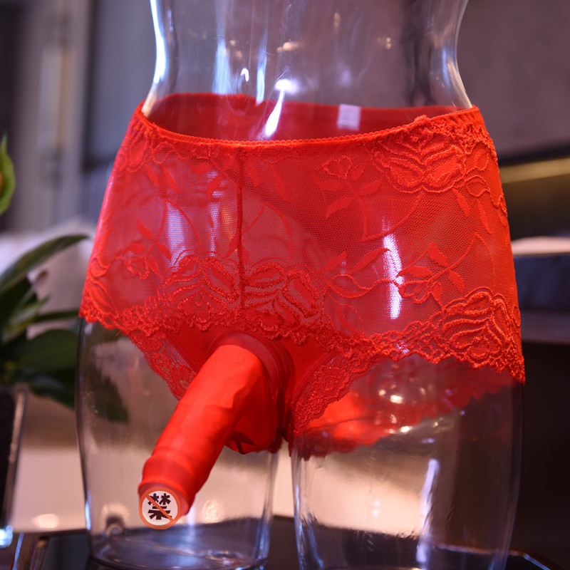 伪娘内裤男式蕾丝男女通用超薄冰丝丝袜开档内裤透明隐形紧身男士 - 图1