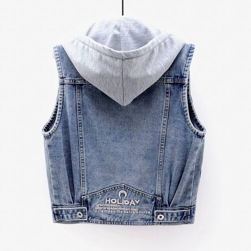 短款连帽牛仔马甲女Korean version of short hooded denim vest - 图0