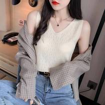 Harness female outside wearing summer style net red and beautiful back v collar suit with bottom-knit sleeveless T-shirt small vest blouse