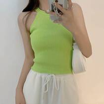 Bull Oil Fruits Green Vest Woman Spring Summer New Casual Inner Lap Fashion Harness Hang Neck Style Sexy Knit Sleeveless Blouse