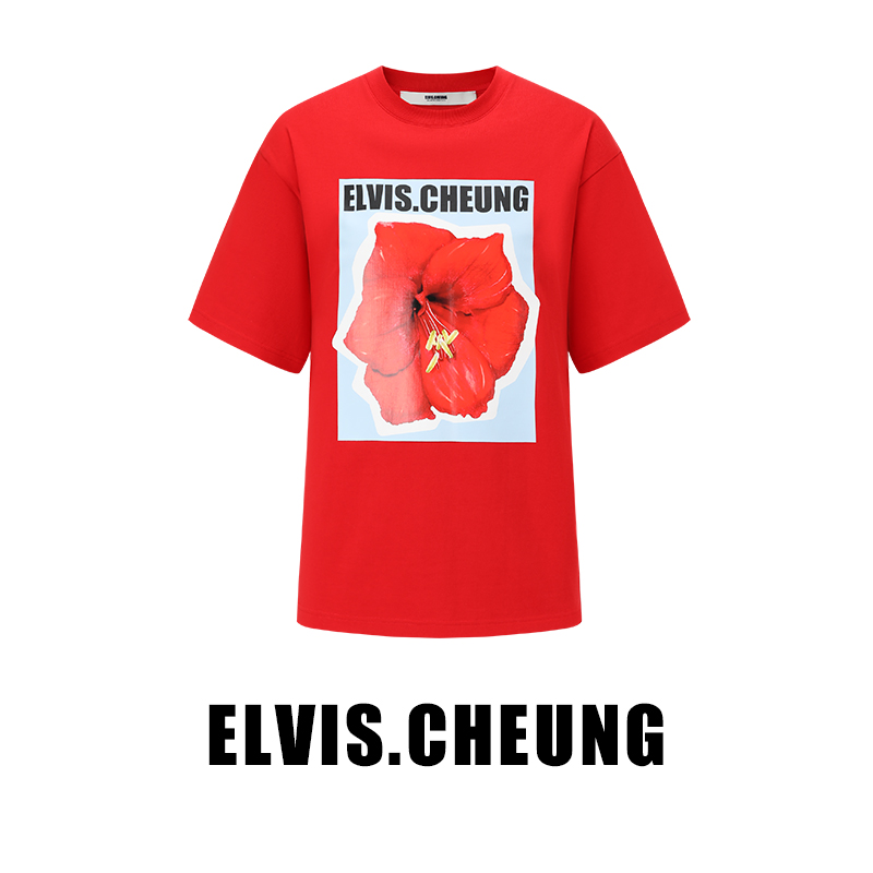 ELVIS.CHEUNG24春夏新品复古注定红宽松休闲短袖T恤新年贺岁印花 - 图3