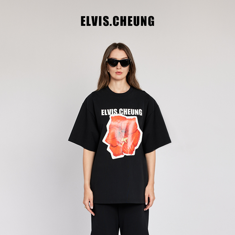 ELVIS.CHEUNG24春夏新品复古注定红宽松休闲短袖T恤新年贺岁印花 - 图1