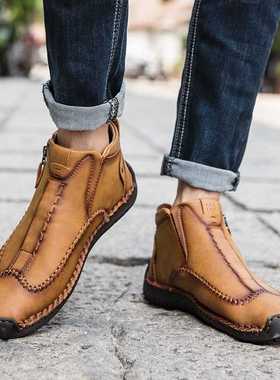 Men's Ankle Boots Handmade Leather Men's Western Boots Class