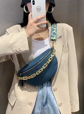 Thick Chain Women's Fanny Pack Plaid leather Waist Bag Shoul