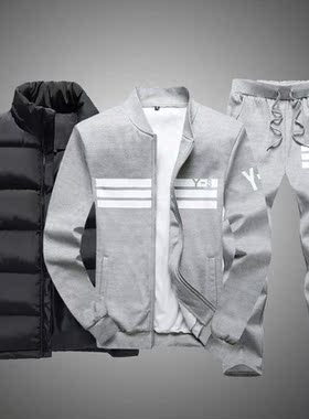 Men Clothing Tracksuit 3PC Set Striped Men Set Casual Vest+S