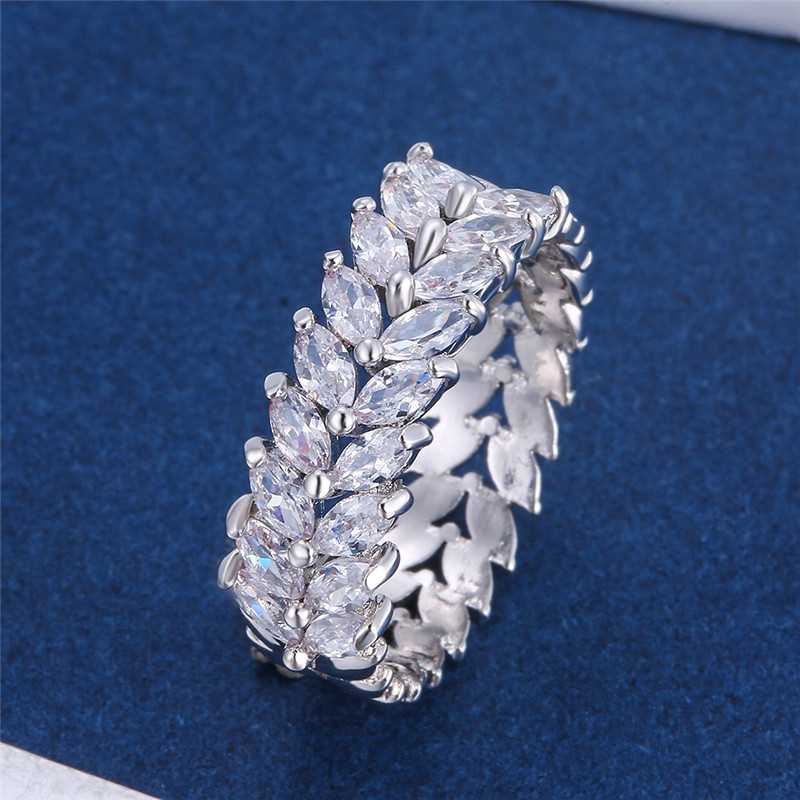 Luxury Female White Leaf Crystal Jewelry Rose Gold Silver Co-图3