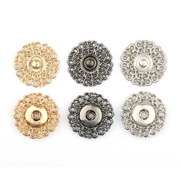 5Sets Hollow Flower Shaped Metal Snap Buttons Gold Color - 图1