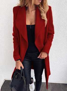 S-3xl plus size women's lapel wool coat女士翻领大码毛呢外套