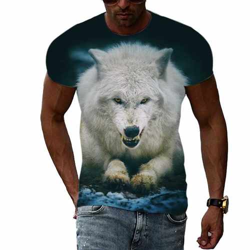 Summer Men Cool Animal Wolf graphic t shirts Casual Fashion - 图2