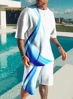 Summer New Men's Set Oversize T-shirt Shorts 2 Piece Set Men